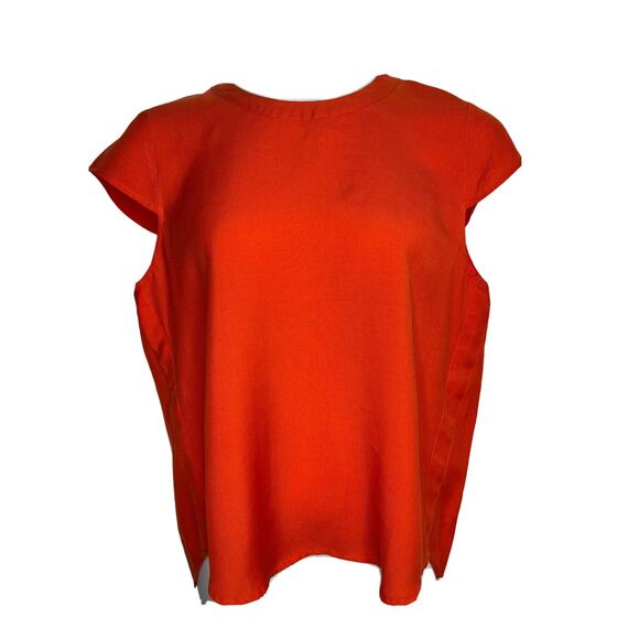J. Crew Women's Size 14 Drapey Oxford Crepe Blouse Orange Cap Sleeve Style B8702 - Picture 14 of 16
